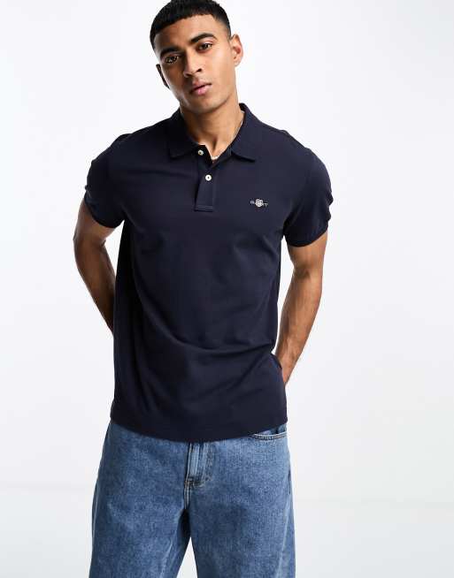GANT - Regular-fit piqué polo met schildlogo in donkerblauw