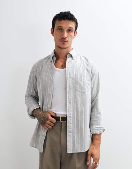 Gant regular fit poplin melange stripe shirt in grey, 5 of 5