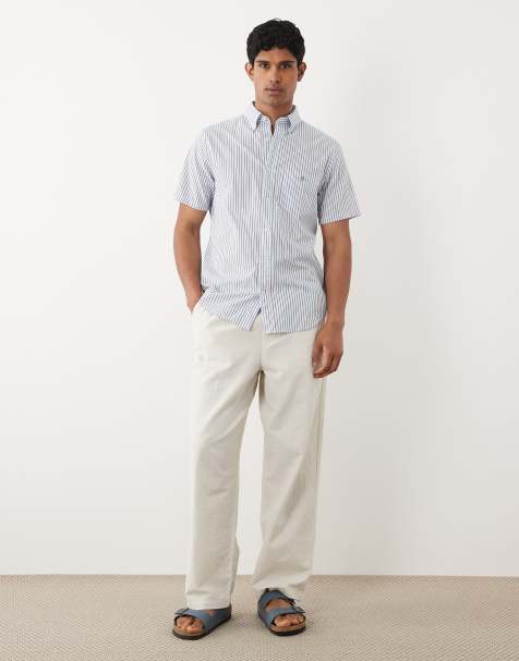 Gant regular fit poplin stripe short sleeve shirt in blue - view 1