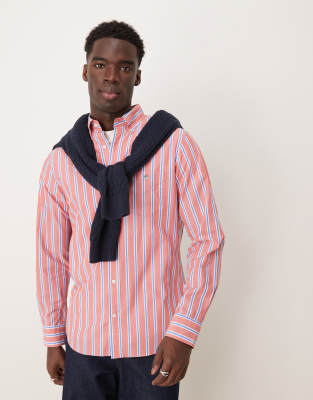 Gant Regular Fit Poplin Striped Logo Shirt In Red