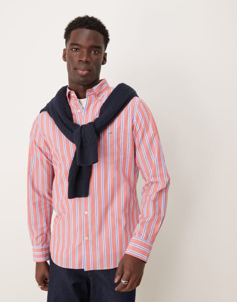 GANT regular fit poplin striped logo shirt in red - view 1