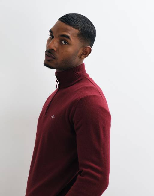 GANT regular fit quarter zip jumper in red, 2 of 5