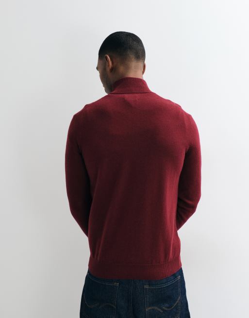 GANT regular fit quarter zip jumper in red, 3 of 5