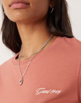 Gant Regular Fit Script Logo T-shirt In Pink