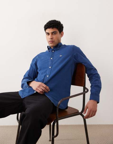 GANT - Regular-fit seersucker overhemd met logo in indigo marineblauw - view 1