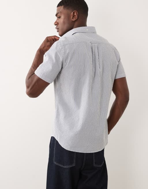 GANT regular fit seersucker stripe shirt in navy, 3 of 5