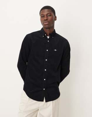 Gant Regular Fit Shield Logo Cord Shirt In Black