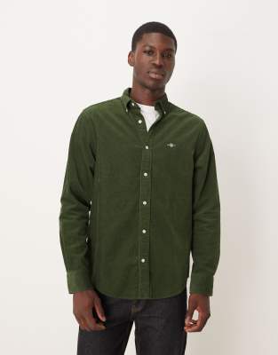 Gant Regular Fit Shield Logo Cord Shirt In Green