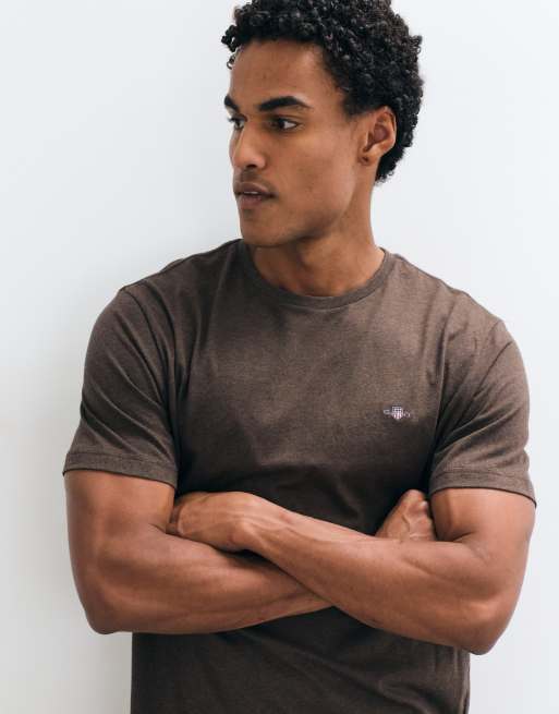GANT regular fit shield logo t-shirt in brown, 4 of 5