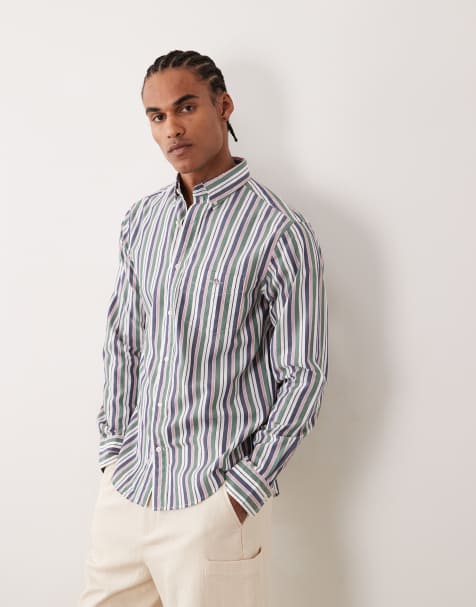 GANT regular fit smart poplin stripe shirt in green - view 1