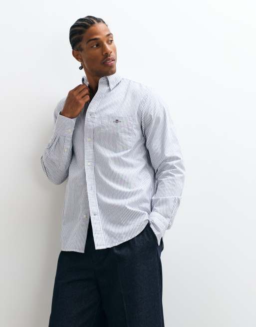 GANT regular fit striped oxford shirt in blue, 4 of 5