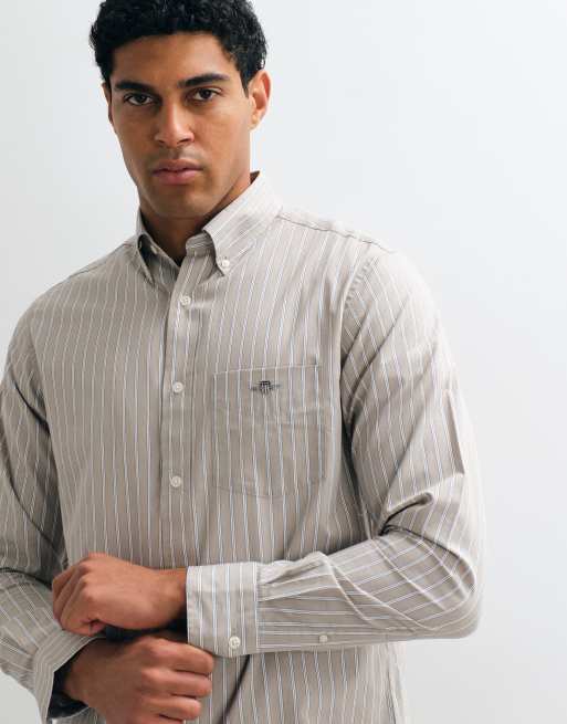 GANT regular fit striped poplin shirt in beige, 2 of 5