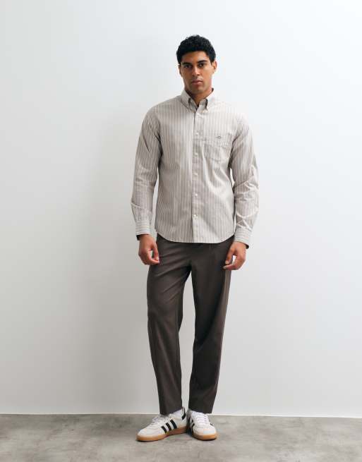 GANT regular fit striped poplin shirt in beige, 3 of 5