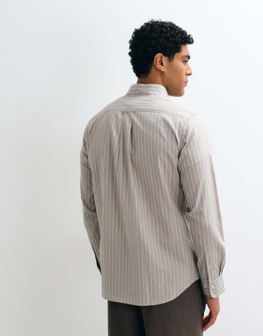 GANT regular fit striped poplin shirt in beige, 4 of 5