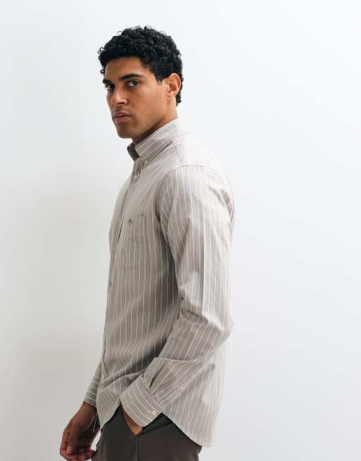 GANT regular fit striped poplin shirt in beige, 5 of 5