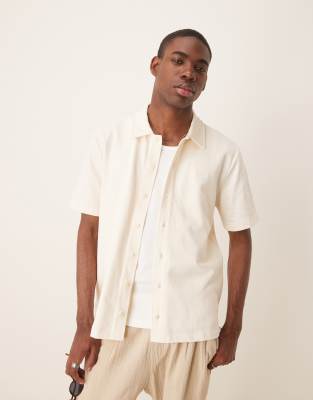 GANT regular fit textured short sleeve shirt in cream - view 1