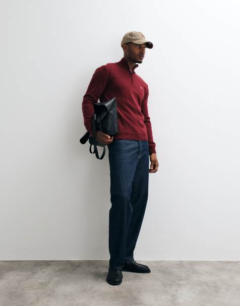 GANT regular fit tröja med kvartslång dragkedja i rött - view 1