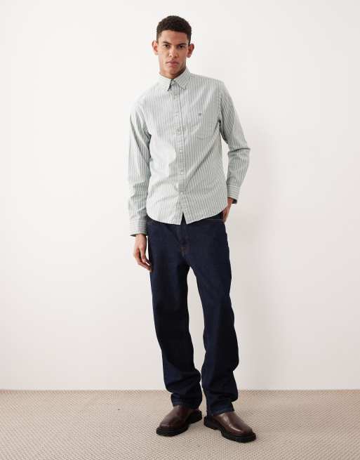 Gant regular oxford shirt in green pinstripe, 5 of 5