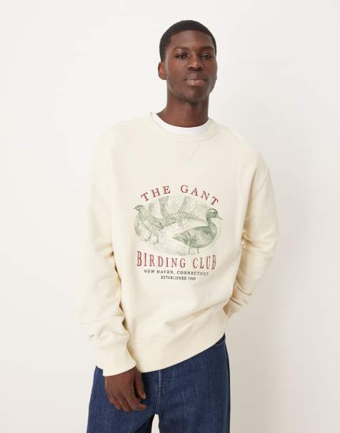 GANT relaxed fit bird club print sweatshirt in cream - view 1