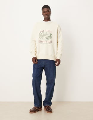 Gant Relaxed Fit Bird Club Print Sweatshirt In White