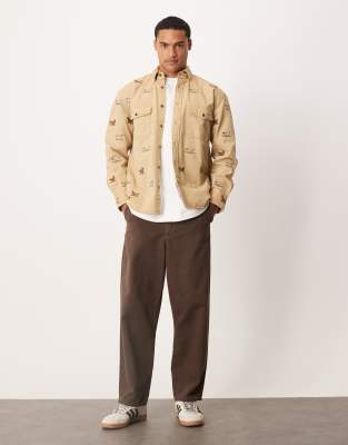 Gant Relaxed Fit Dog Embroidered Twill Shirt In Neutral