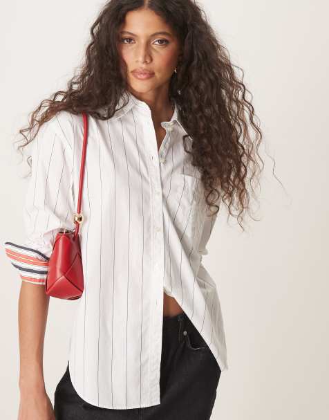 Gant relaxed fit logo striped shirt in white - view 1