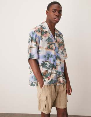 Gant Resort Island Print Short Sleeve Shirt In Blue