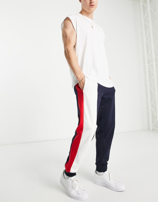 GANT retro logo color block cuffed sweatpants in navy