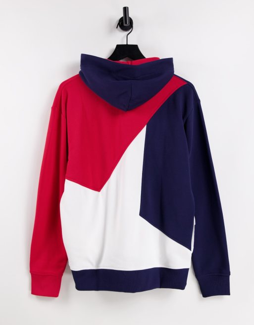 GANT retro logo colour block half zip hoodie in navy red white ASOS