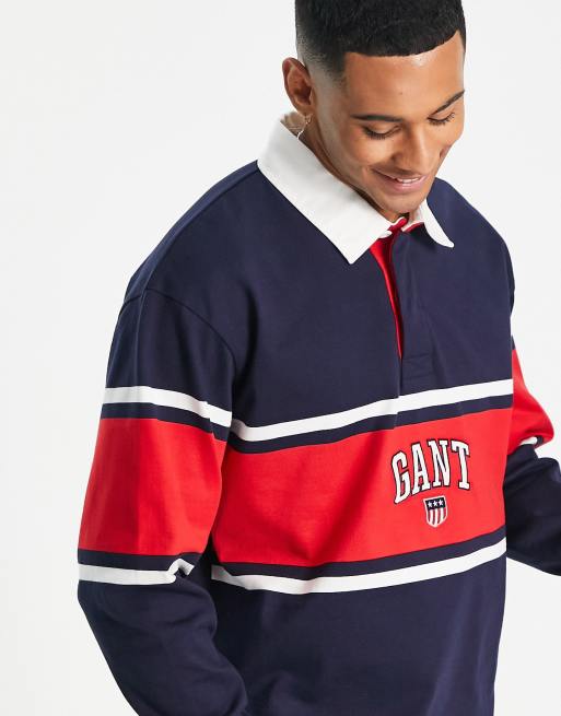 GANT retro shield stripe heavyweight rugby polo in | ASOS