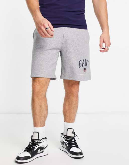 GANT retro shield logo contrast waistband sweat shorts in grey marl, 2 of 4