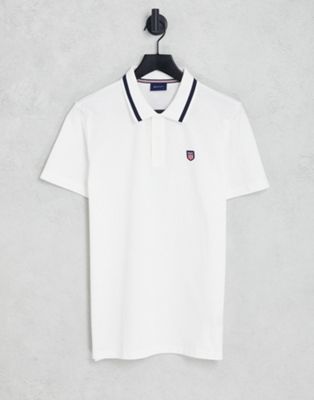 Gant Retro Shield Logo Tipped Pique Polo In White ModeSens