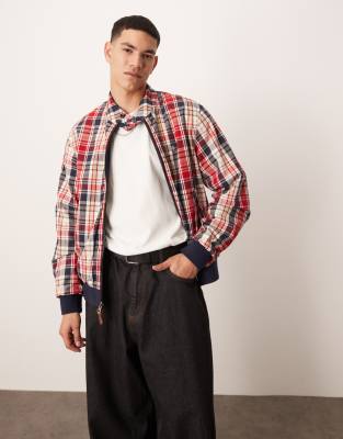 Gant GANT reversible check/plain harrington jacket in navy