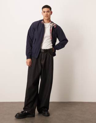 Gant Reversible Plaid/plain Harrington Jacket In Navy