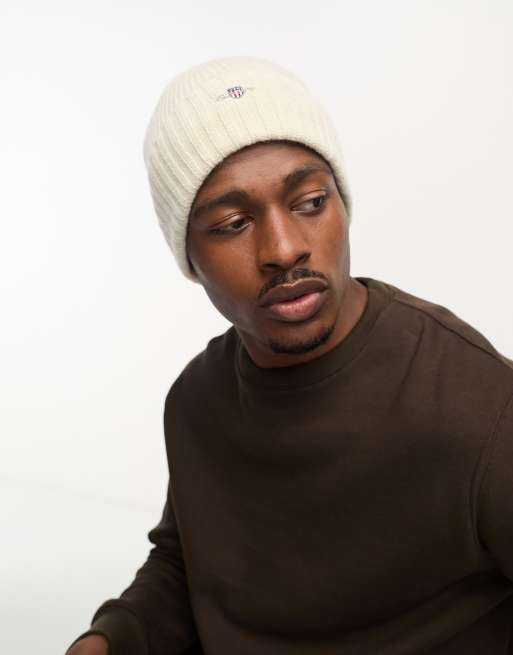 GANT ribbed beanie with logo in cream
