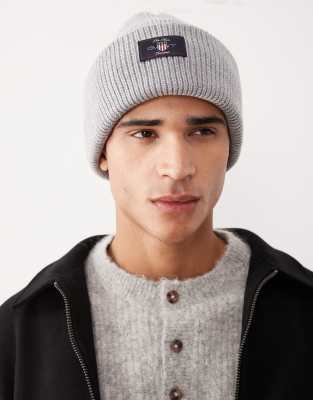 Gant GANT ribbed beanie with shield logo in grey