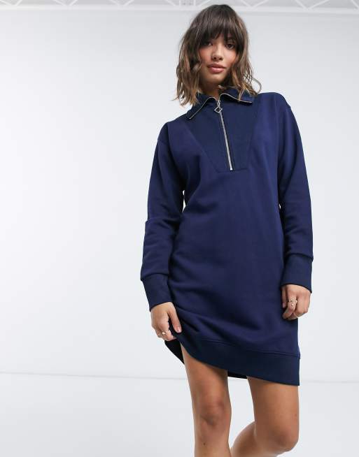 GANT Robe sweat demi fermeture clair Bleu marine ASOS