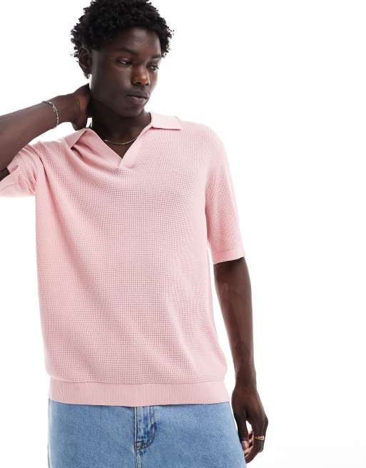 Gant – Różowa dzianinowa koszulka polo z otwartym kołnierzem