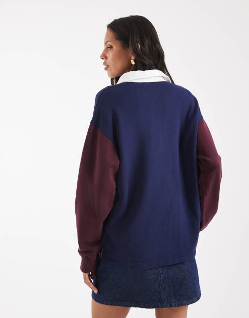 Gant rugby polo sweatshirt in navy and burgundy, 2 of 4