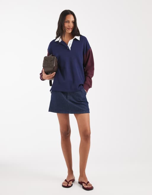 Gant rugby polo sweatshirt in navy and burgundy, 3 of 4