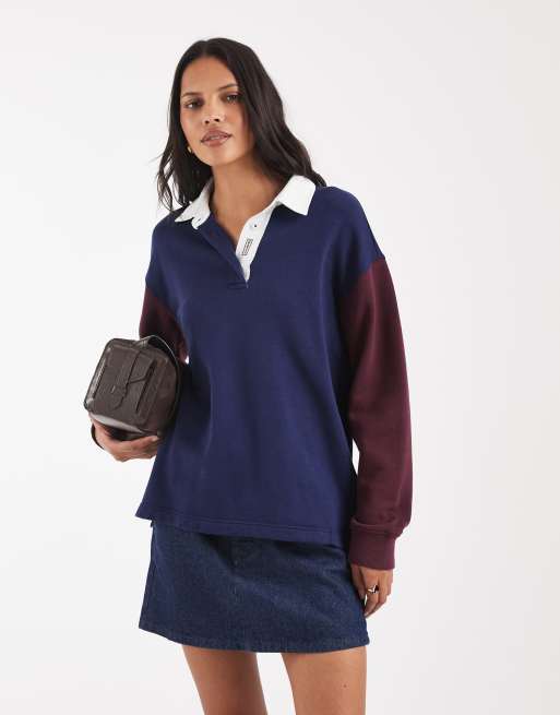 Gant rugby polo sweatshirt in navy and burgundy, 4 of 4