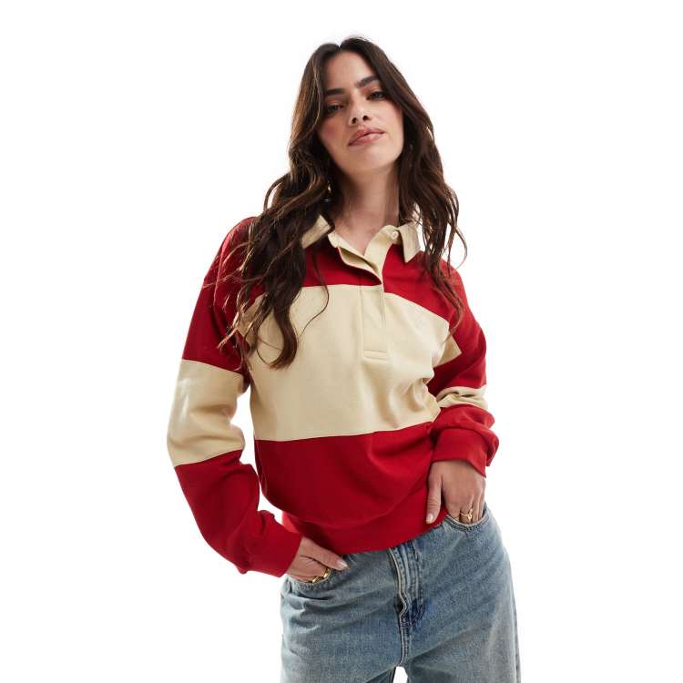 GANT – Rugby-Sweatshirt in Rot aus Pikee mit Farbblockdesign und