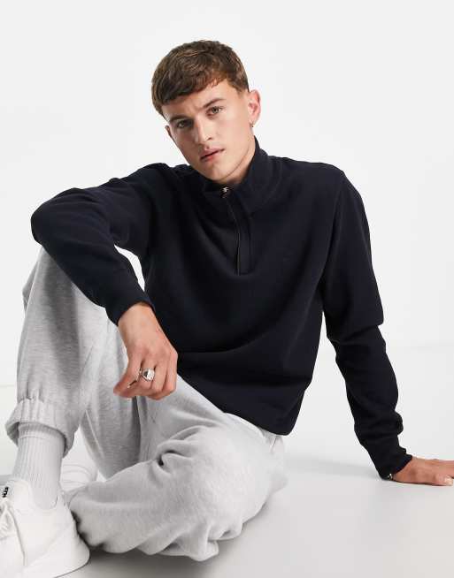 GANT Sacker logo rib half zip sweatshirt in navy ASOS