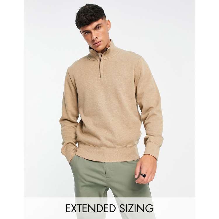 GANT sacker rib half zip sweatshirt in khaki beige heather | ASOS