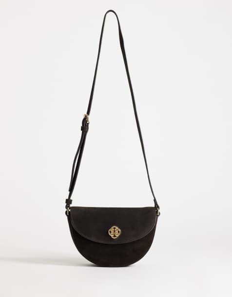 Gant Schultertasche aus echtem Wildleder und Leder in Halbmondform in Schwarz - view 1