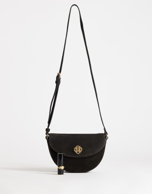 Gant Schultertasche aus echtem Wildleder und Leder in Halbmondform in Schwarz, 2 von 4