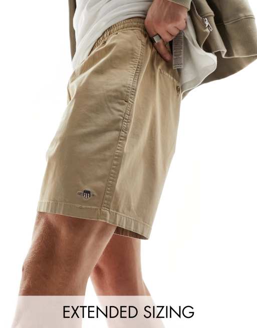 Gant – Ściągane na sznurek szorty z bawełny ze stretchem w kolorze khaki z logo