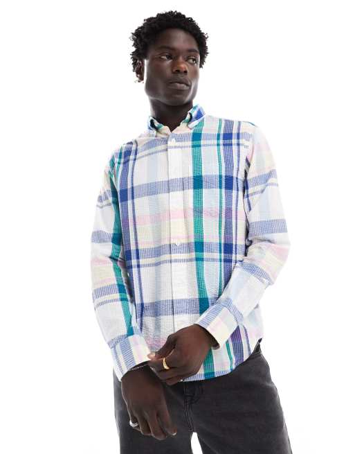 GANT seersucker madras check shirt in white, 4 of 4