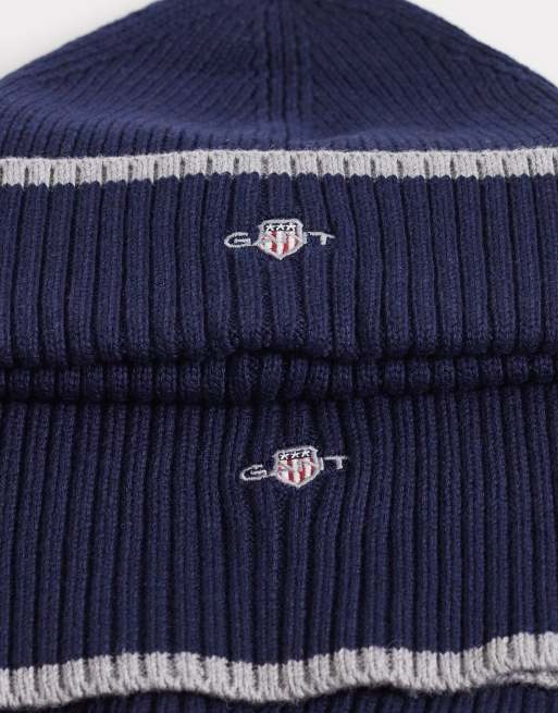 GANT - Set regalo con berretto e sciarpa blu navy con logo a forma di scudo, 3 di 3