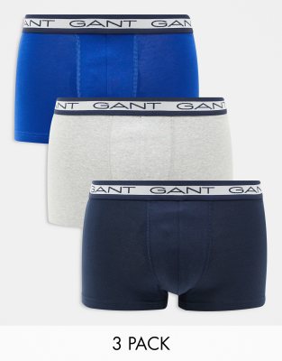 GANT - Set van 3 boxershorts met logo-tailleband in grijs, zwart en blauw